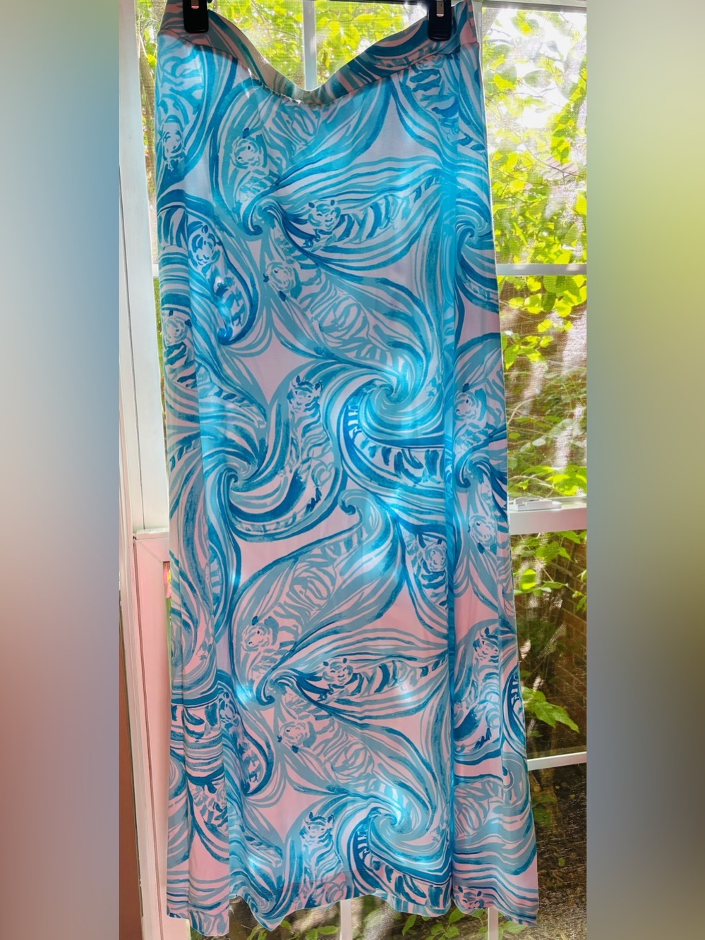 Lilly Pulitzer Aqua & White Tiger Swirl Maxi Skirt